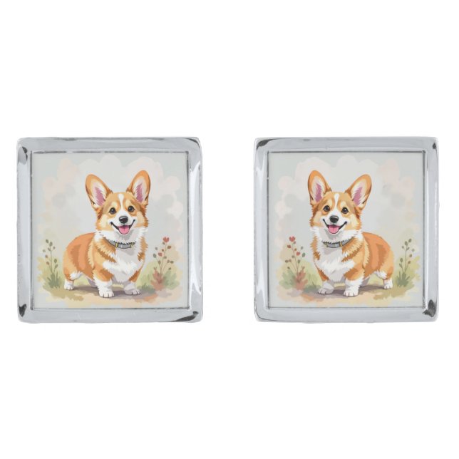 Cute Red Pembroke Welsh Corgi Dog Cufflinks (Front)