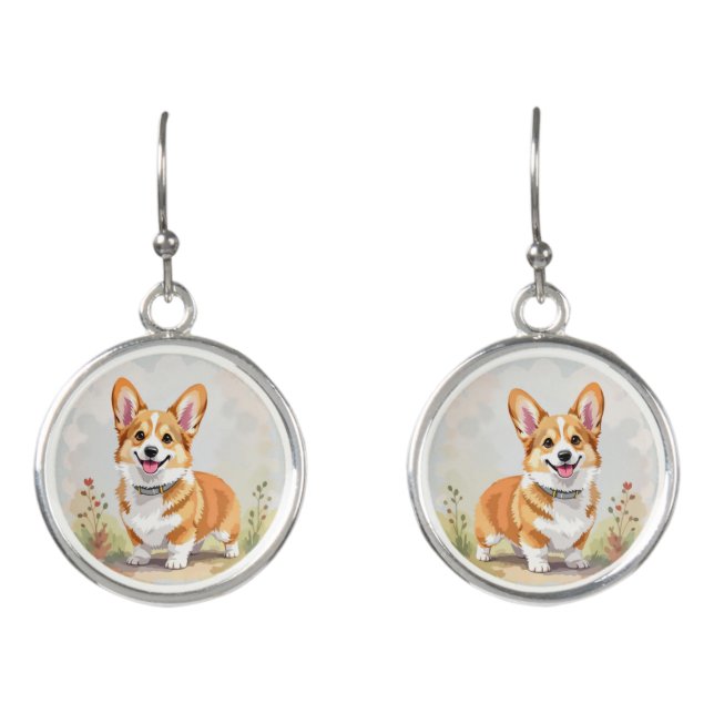 Cute Red Pembroke Welsh Corgi Dog Earrings (Front)