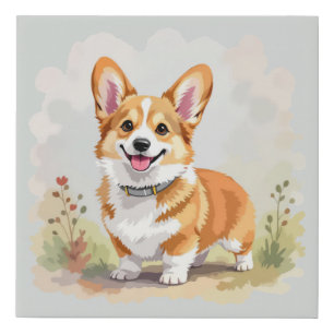 Cute Red Pembroke Welsh Corgi Dog Faux Canvas Print