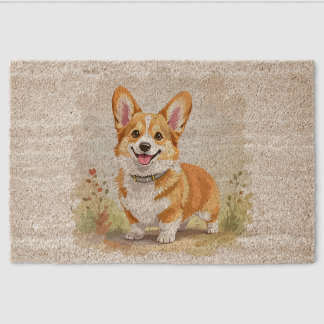 Cute Red Pembroke Welsh Corgi Dog Fiber Doormat