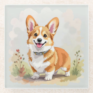 Cute Red Pembroke Welsh Corgi Dog Glass Coaster