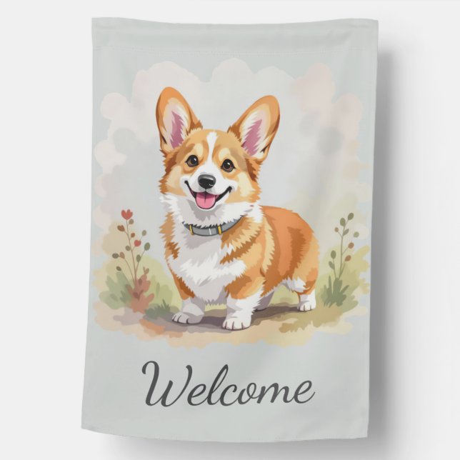 Cute Red Pembroke Welsh Corgi Dog House Flag (Front)