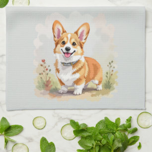 Cute Red Pembroke Welsh Corgi Dog Kitchen Towel