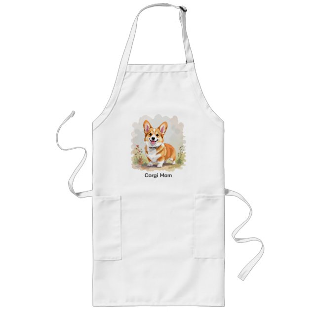 Cute Red Pembroke Welsh Corgi Dog Long Apron (Front)