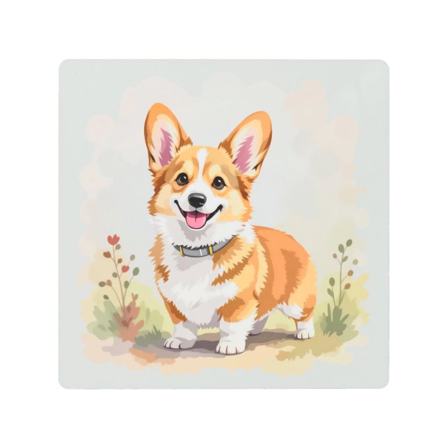 Cute Red Pembroke Welsh Corgi Dog Metal Print (Front)