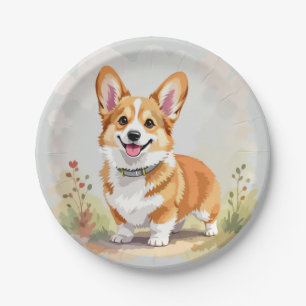 Cute Red Pembroke Welsh Corgi Dog Paper Plates