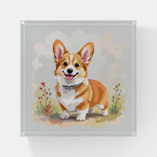 Cute Red Pembroke Welsh Corgi Dog Paperweight (Front)