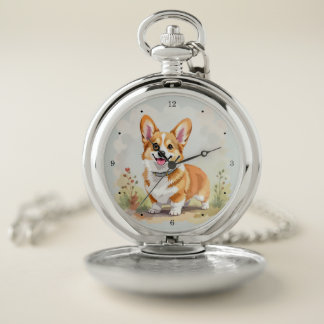 Cute Red Pembroke Welsh Corgi Dog Pocket Watch