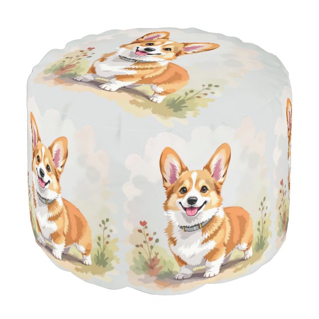 Cute Red Pembroke Welsh Corgi Dog Pouf (Angled Front)