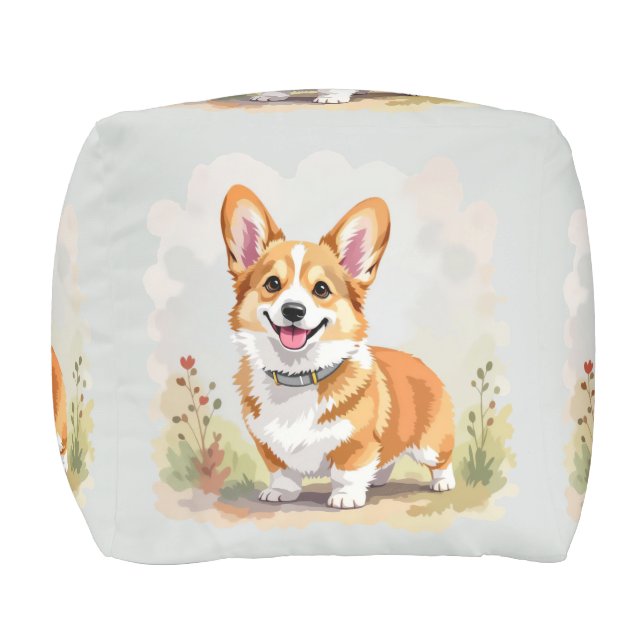 Cute Red Pembroke Welsh Corgi Dog Pouf (Front)