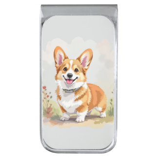 Cute Red Pembroke Welsh Corgi Dog Silver Finish Money Clip