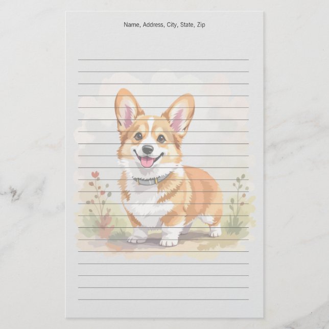 Cute Red Pembroke Welsh Corgi Dog Stationery (Front)