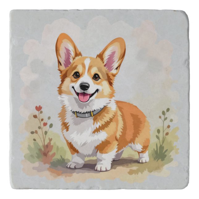 Cute Red Pembroke Welsh Corgi Dog Trivet (Front)