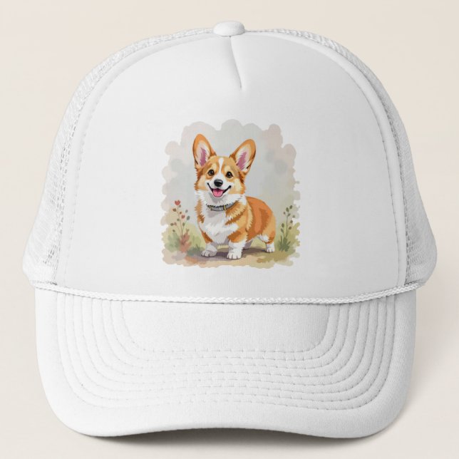 Cute Red Pembroke Welsh Corgi Dog Trucker Hat (Front)