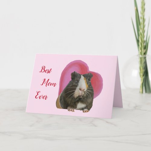 Cute Red Photo Best Mom Ever Guinea Pig Heart   Holiday Card