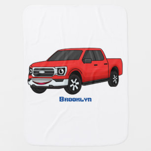 Cute red pickup truck cartoon illustration baby blanket