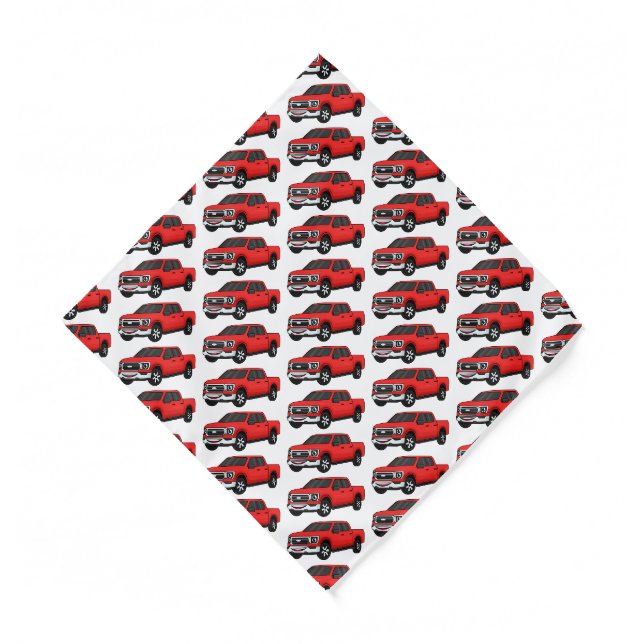 Cute red pickup truck cartoon illustration bandana (Front)