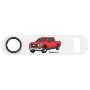 Cute red pickup truck cartoon illustration bar key