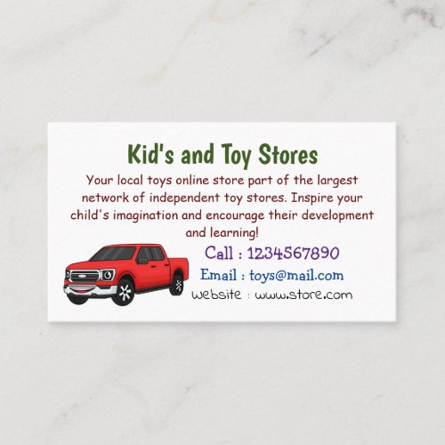 Cute red pickup truck cartoon illustration business card