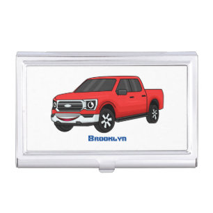 Cute red pickup truck cartoon illustration business card case