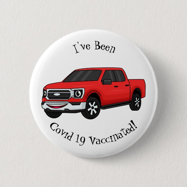 Cute red pickup truck cartoon illustration button (Front)