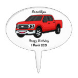 Cute red pickup truck cartoon illustration cake topper
