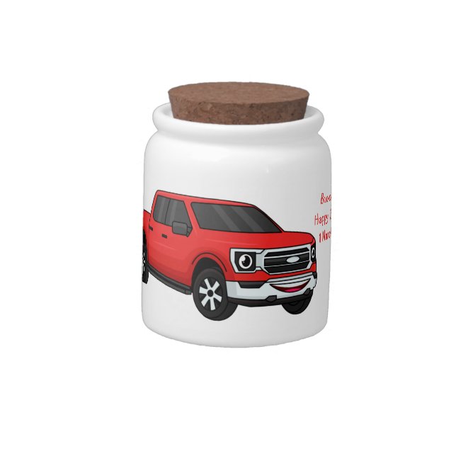 Cute red pickup truck cartoon illustration  candy jar (Left)