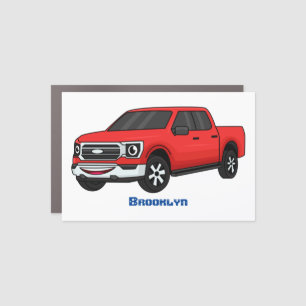 Cute red pickup truck cartoon illustration car magnet
