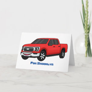 Cute red pickup truck cartoon illustration  card