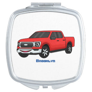 Cute red pickup truck cartoon illustration  compact mirror