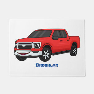 Cute red pickup truck cartoon illustration doormat