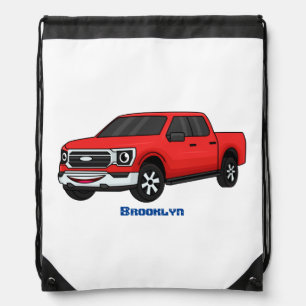 Cute red pickup truck cartoon illustration drawstring bag