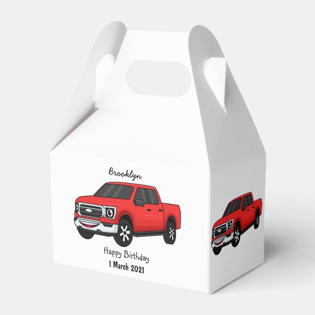 Cute red pickup truck cartoon illustration favor boxes (Front Side)