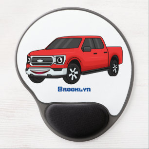 Cute red pickup truck cartoon illustration gel mouse pad