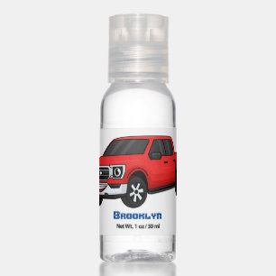 Cute red pickup truck cartoon illustration  hand sanitizer