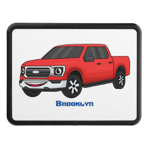 Cute red pickup truck cartoon illustration hitch cover