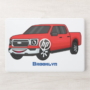 Cute red pickup truck cartoon illustration HP laptop skin