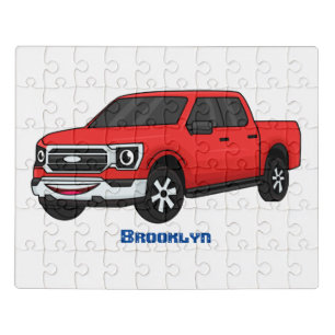 Cute red pickup truck cartoon illustration jigsaw puzzle