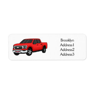 Cute red pickup truck cartoon illustration label