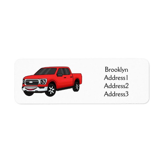 Cute red pickup truck cartoon illustration label (Front)