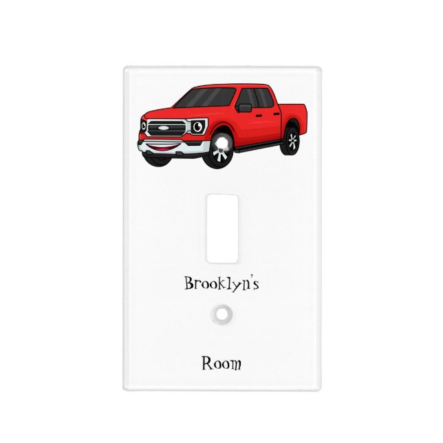 Cute red pickup truck cartoon illustration light switch cover (Front)