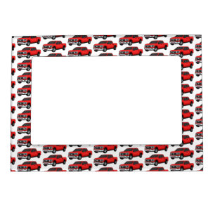 Cute red pickup truck cartoon illustration magnetic frame