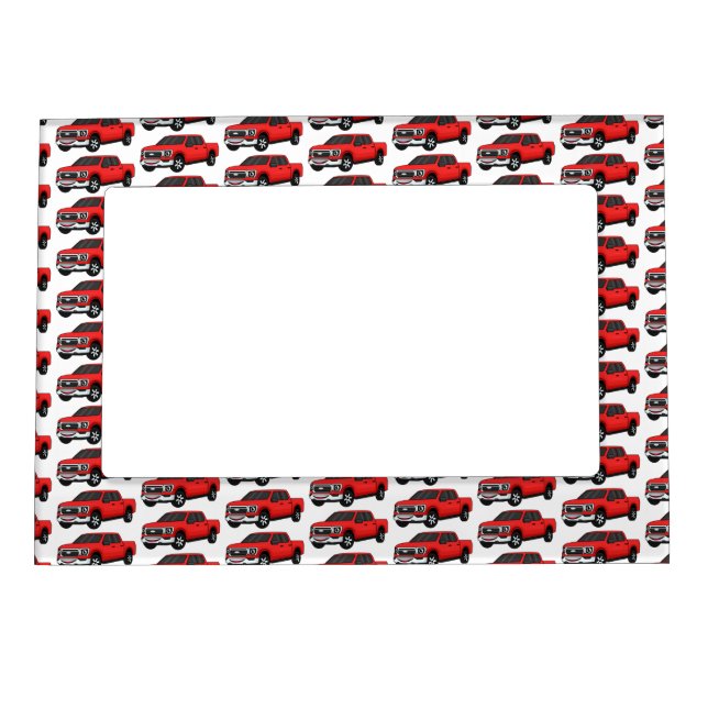 Cute red pickup truck cartoon illustration magnetic frame (Front)