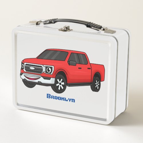 Cute red pickup truck cartoon illustration metal lunch box
