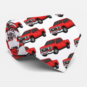 Cute red pickup truck cartoon illustration neck tie