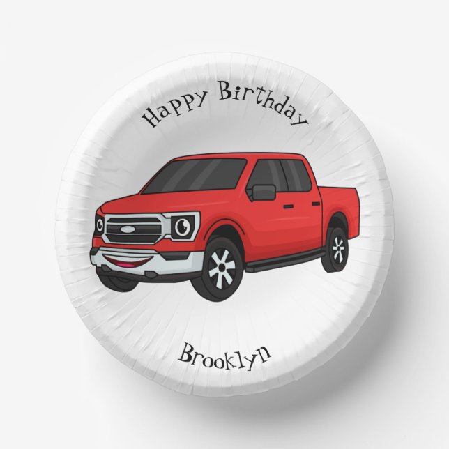 Cute red pickup truck cartoon illustration  paper bowls (Front)