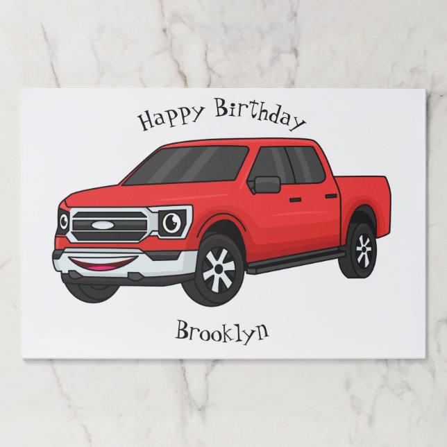 Cute red pickup truck cartoon illustration paper pad (Front)