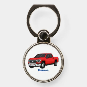 Cute red pickup truck cartoon illustration phone ring stand