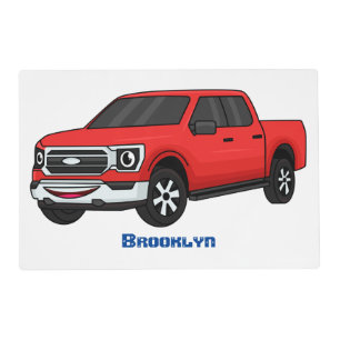 Cute red pickup truck cartoon illustration placemat
