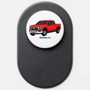 Cute red pickup truck cartoon illustration PopSocket